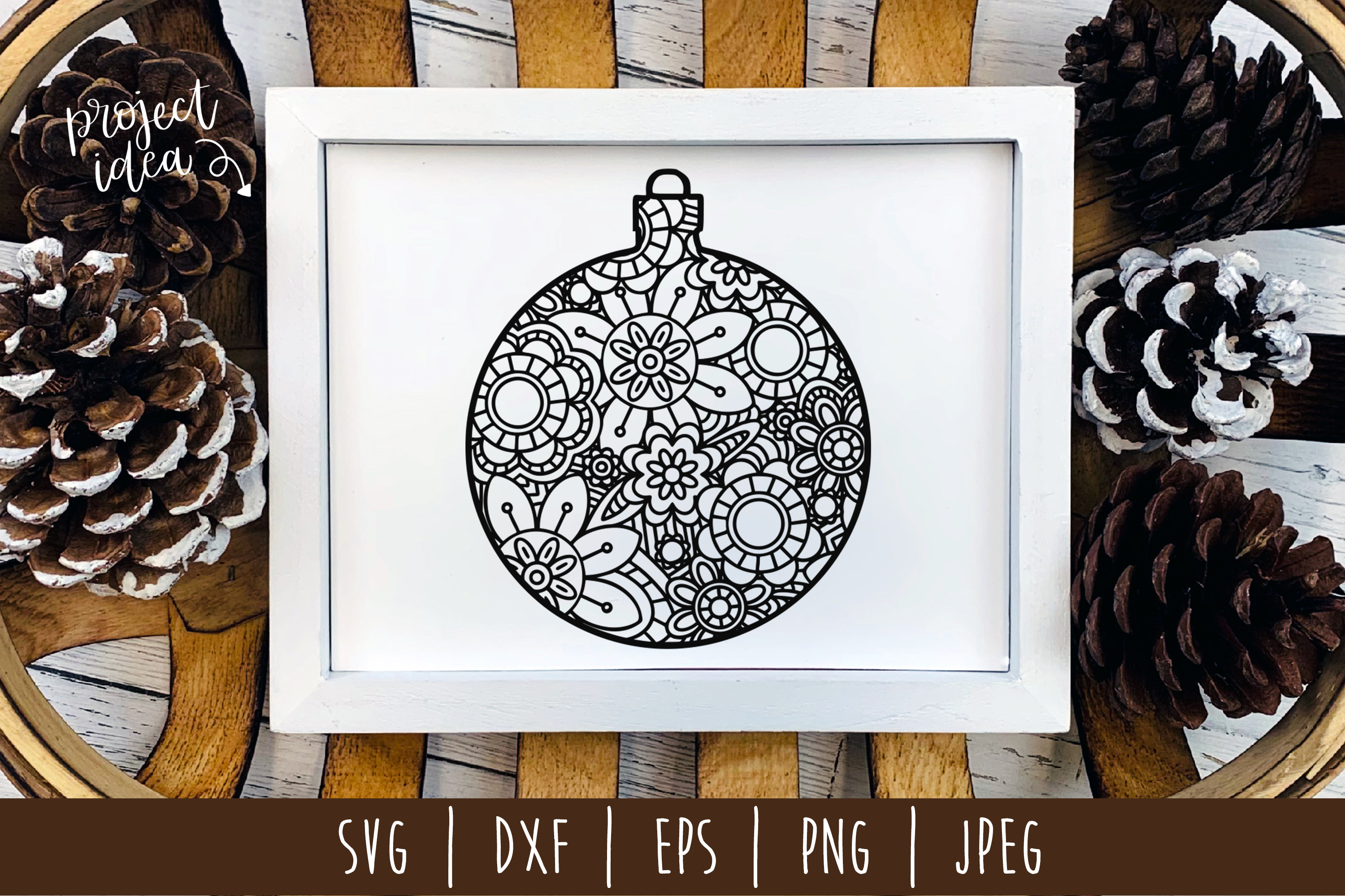 Download Christmas Ornament Mandala Zentangle SVG, DXF, EPS, PNG JPEG