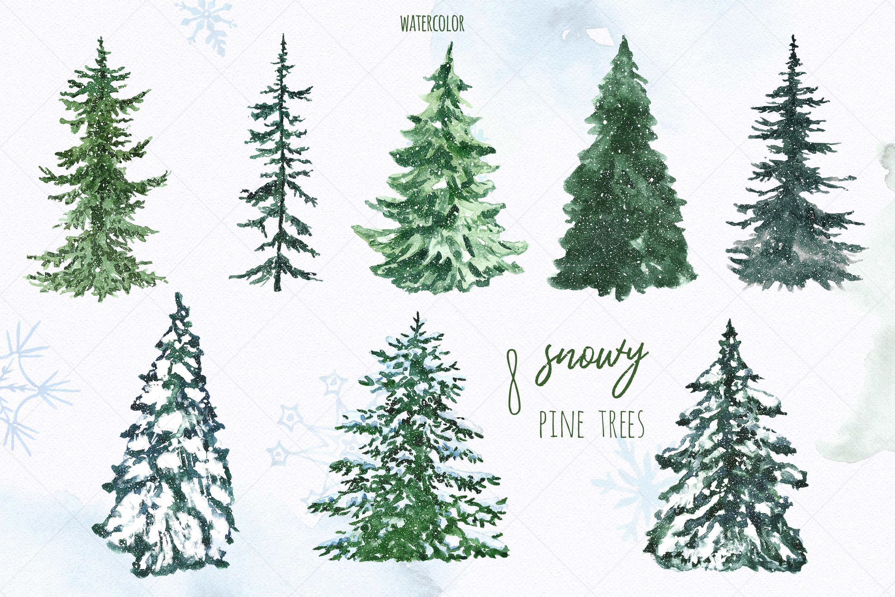 Watercolor Pine tree Clip Art Spruce Forest Christmas