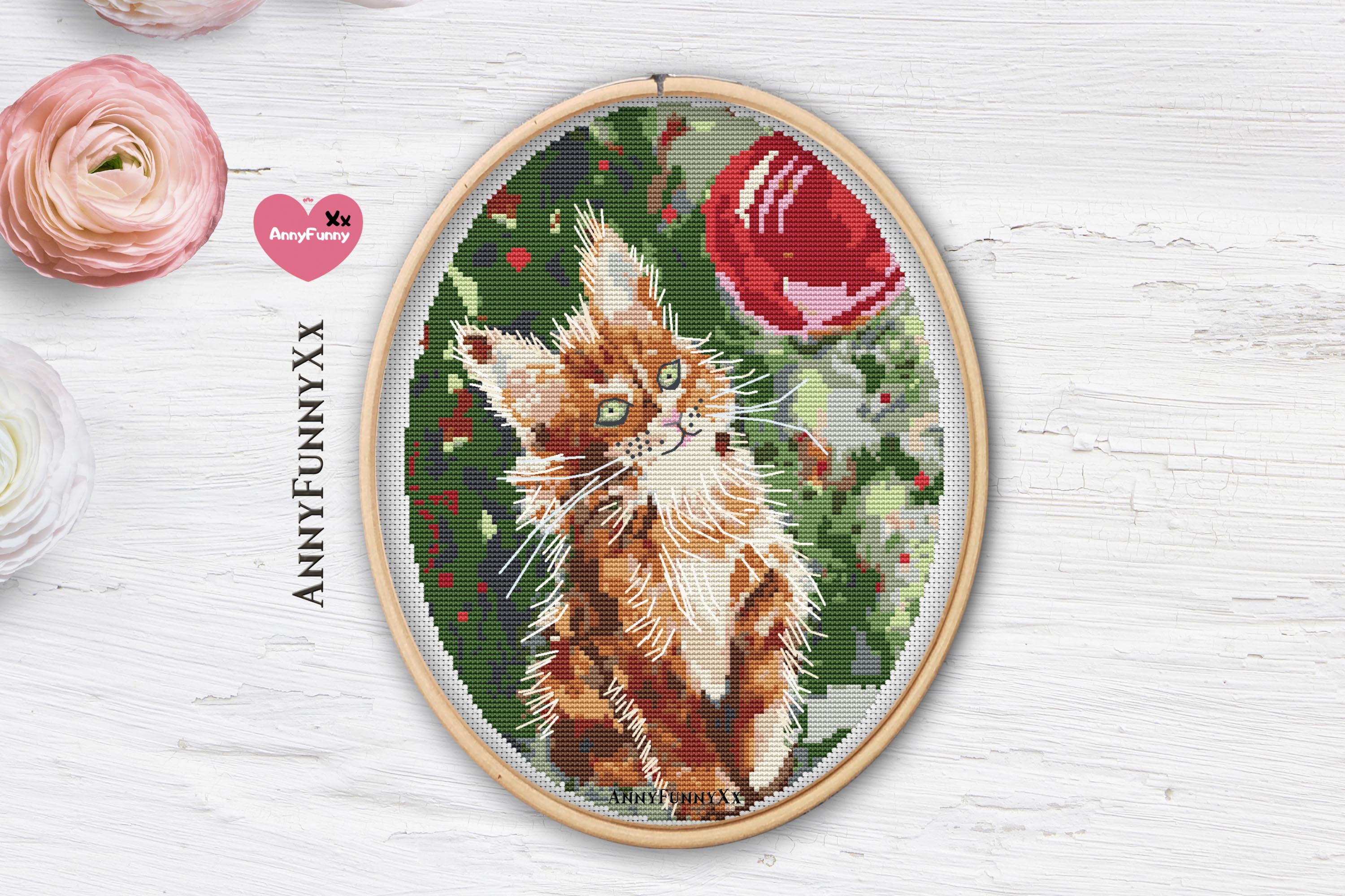 Christmas cat cross stitch pattern pdf Christmas ornament