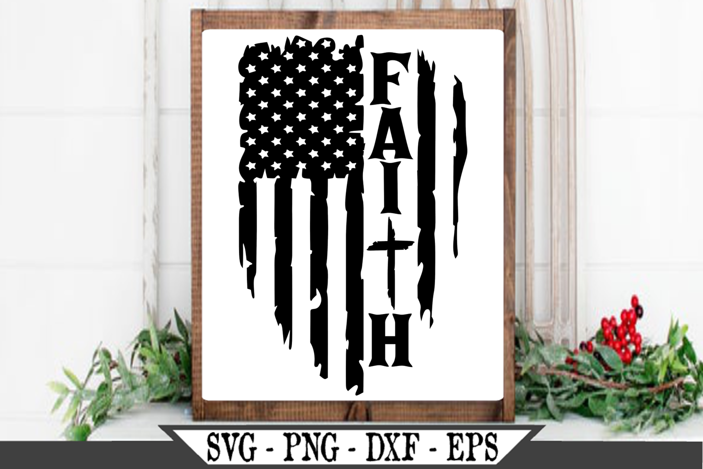 Distressed American Flag Faith With Christian Cross SVG (194529) | SVGs