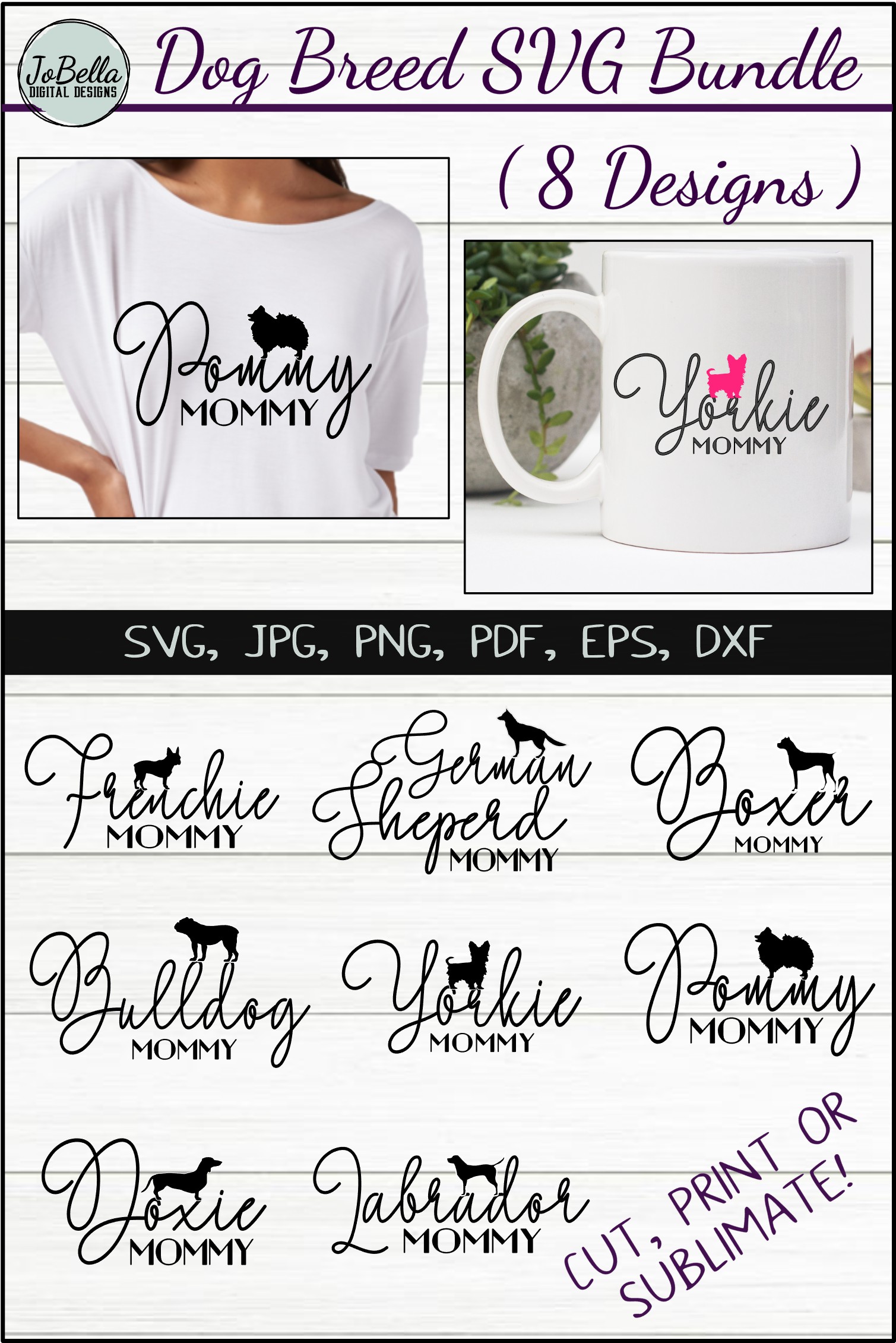 Download Dog SVG Bundle, Sublimation PNGs & Printables