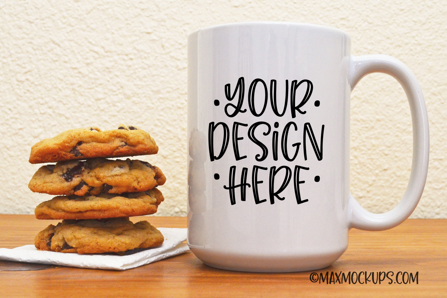 Download White mug mock up, 15 oz cup with cookies