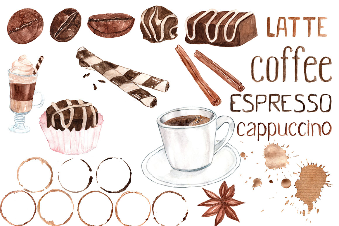 Download Watercolor coffee clipart (28398) | Illustrations | Design ...