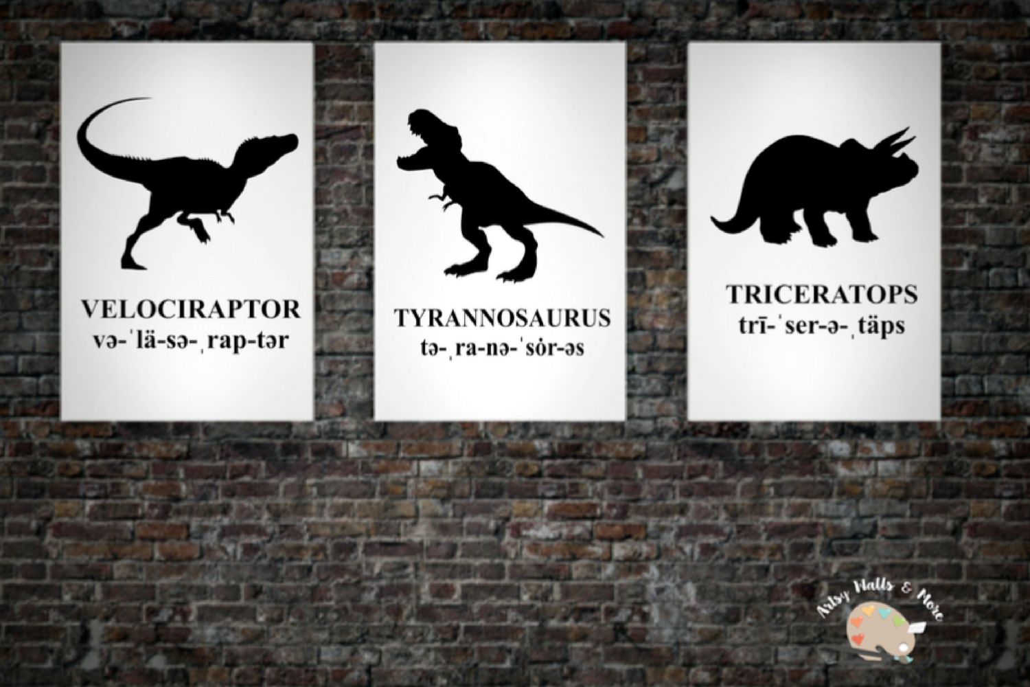 dinosaur set of wall art prints printable dinosaur themed