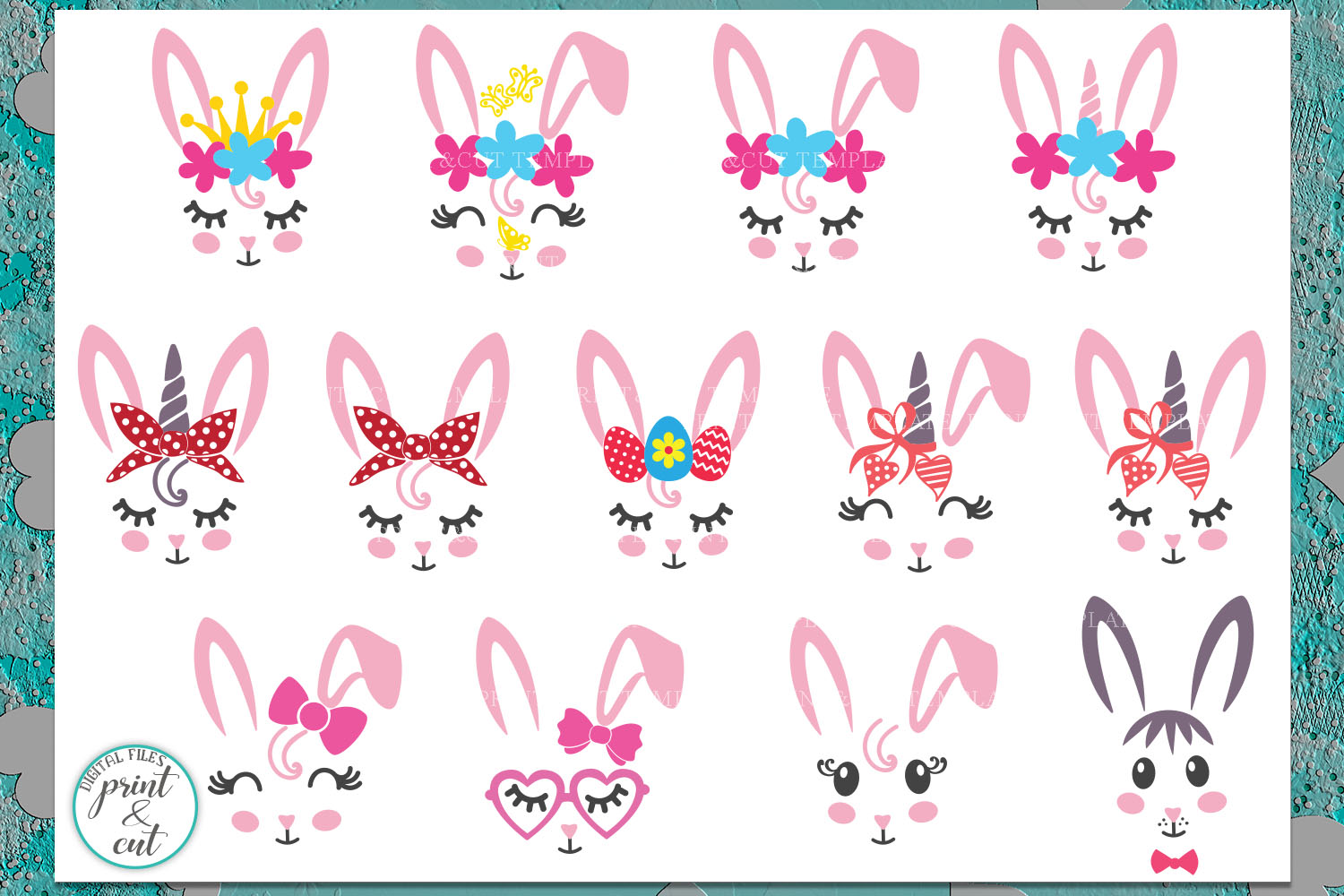 Download Bunny Rabbit faces Flowers Unicorn Horn Crown Bandana svg ...