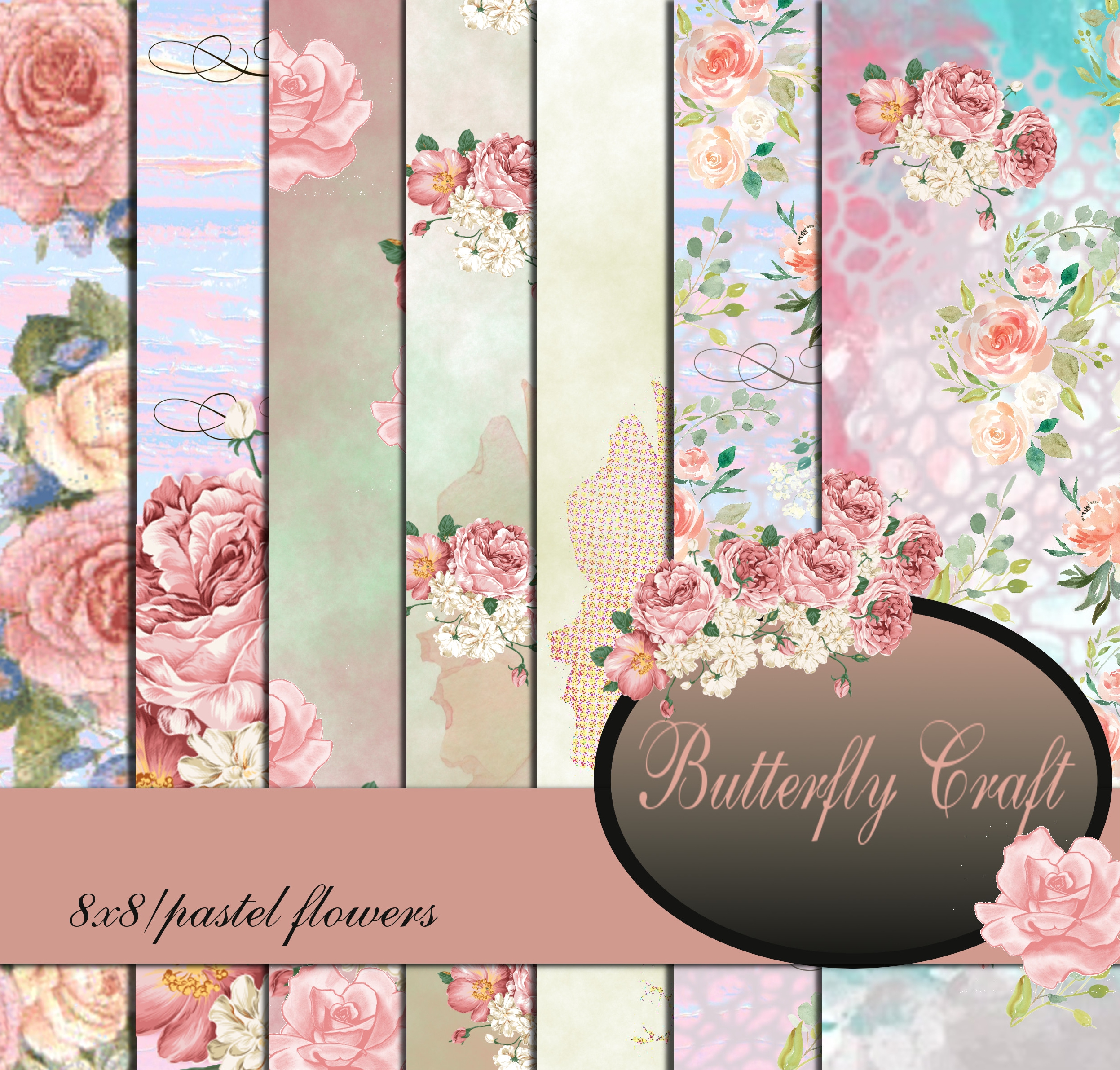Pastel Flowers Digital Paper, Flower digital paper, Spring flowers