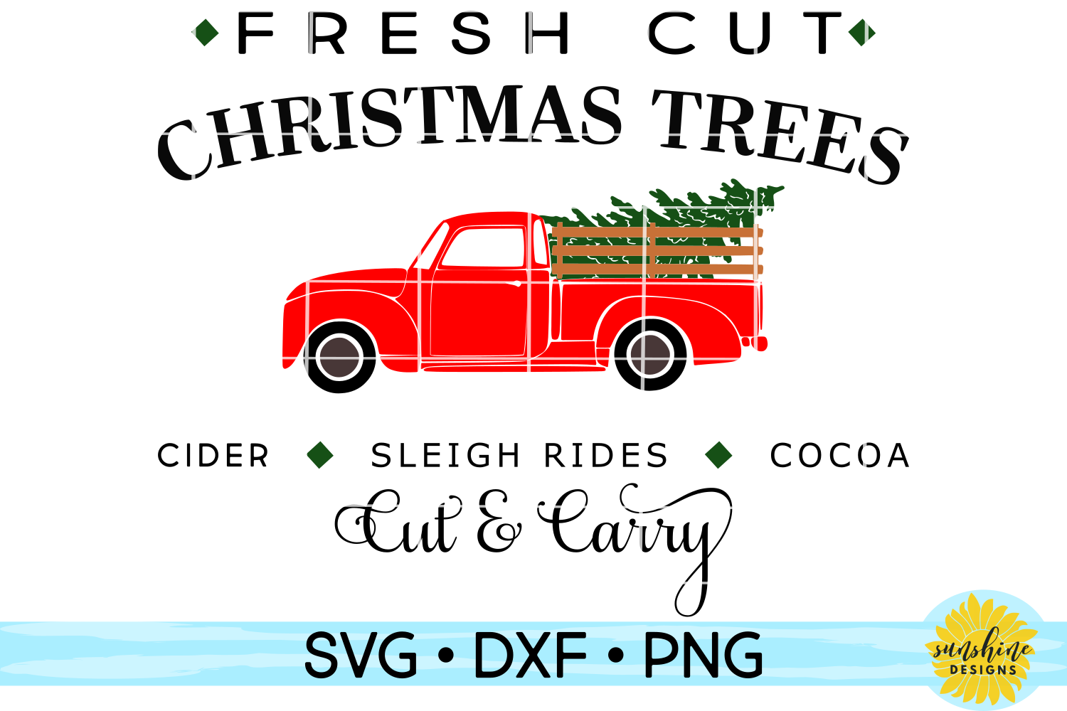 FRESH CUT CHRISTMAS TREES | RED TRUCK CHRISTMAS SVG DXF PNG (118544
