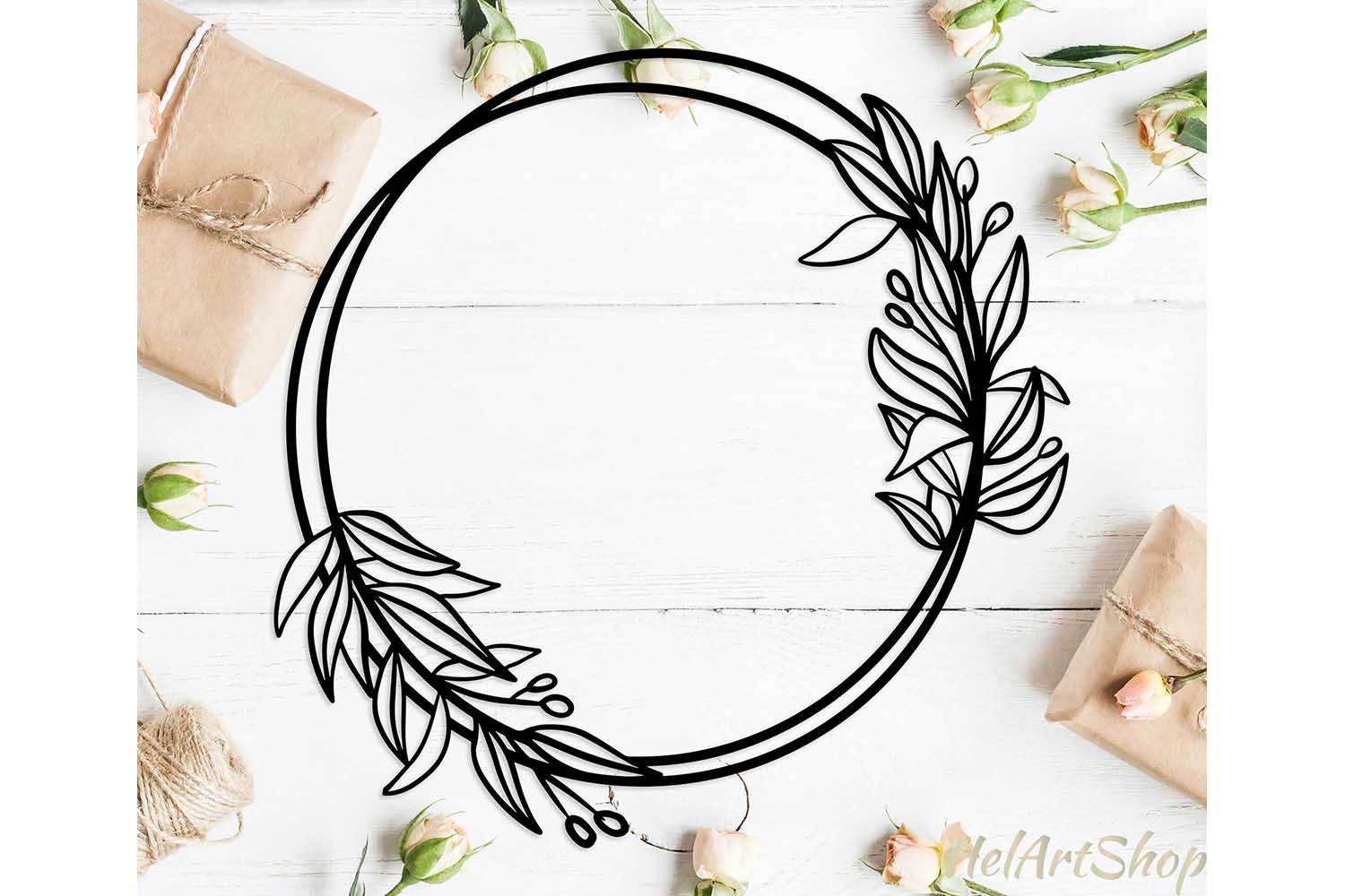 Download Wedding circle frame with leaves svg, botanical frame svg