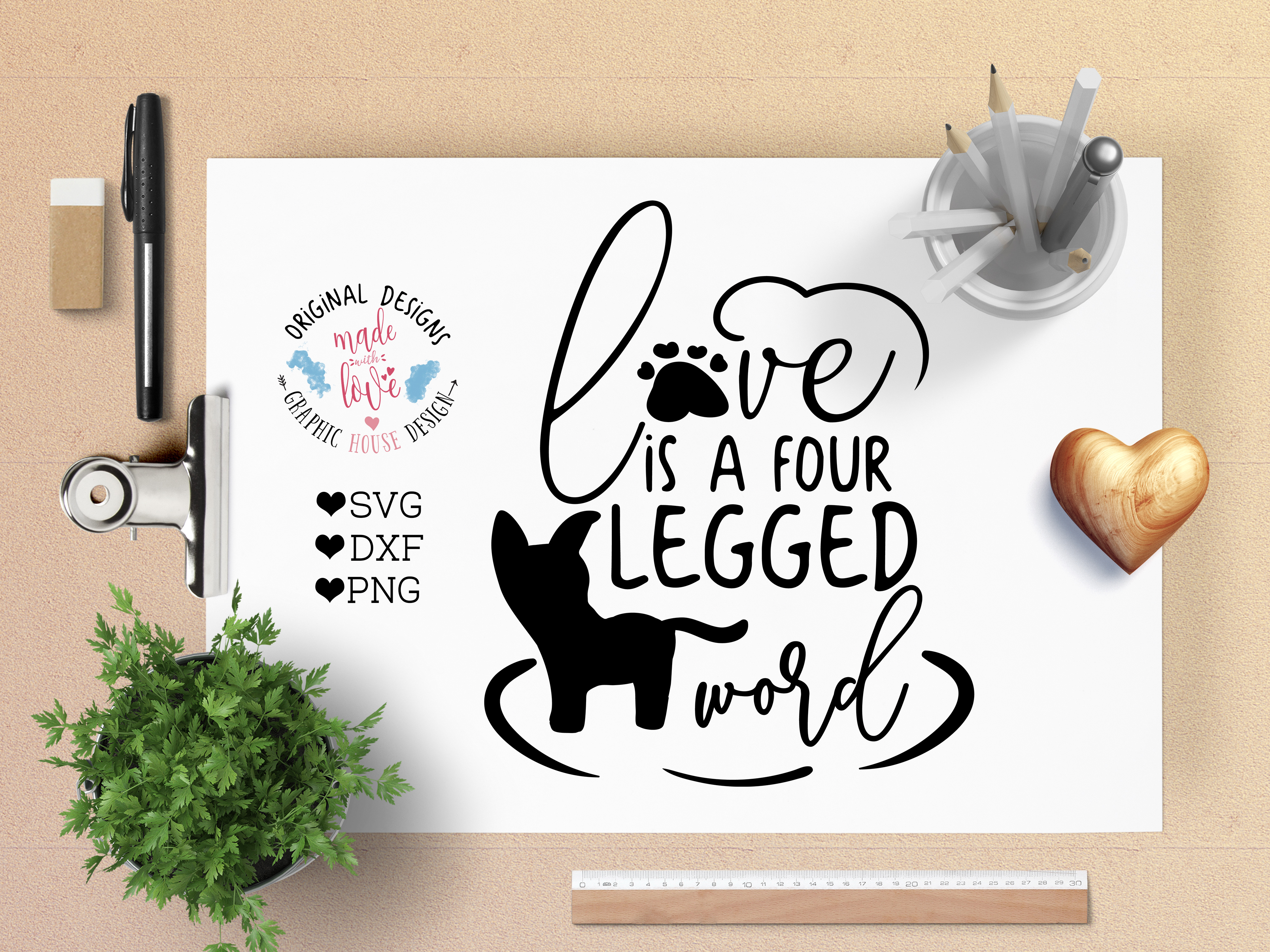 Download Love is a Four Legged Word Cutting File (SVG, DXF, PNG)
