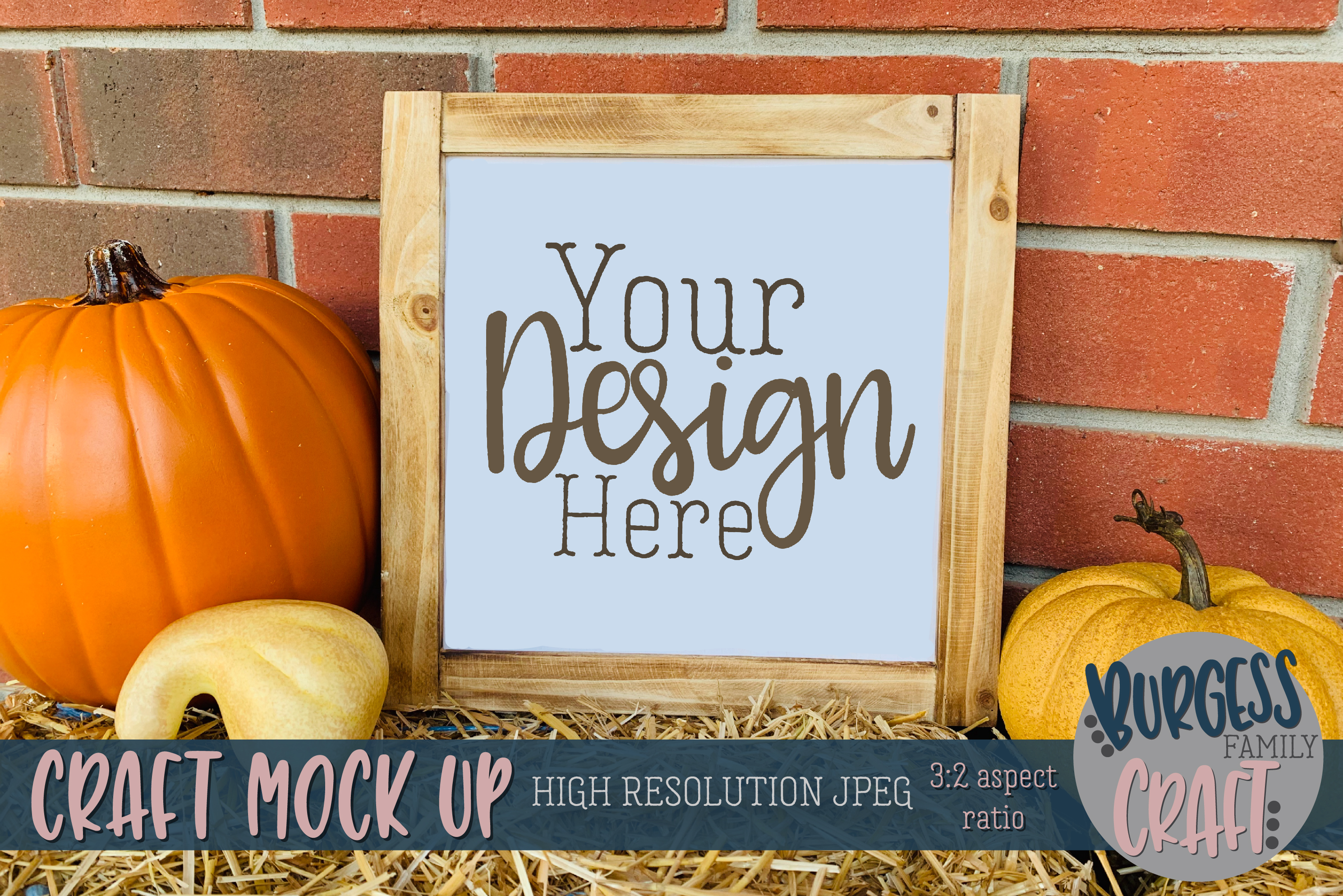 Download Square fall wood sign Craft mock up |High Res JPEG (299155) | Occasions | Design Bundles