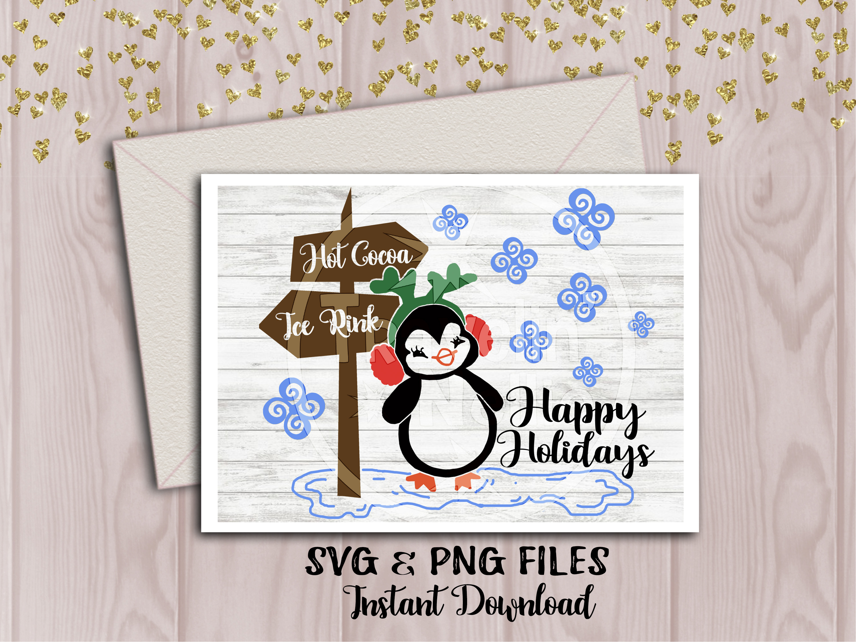 Download Happy Holidays SVG Penguin Printable Greeting Card ...