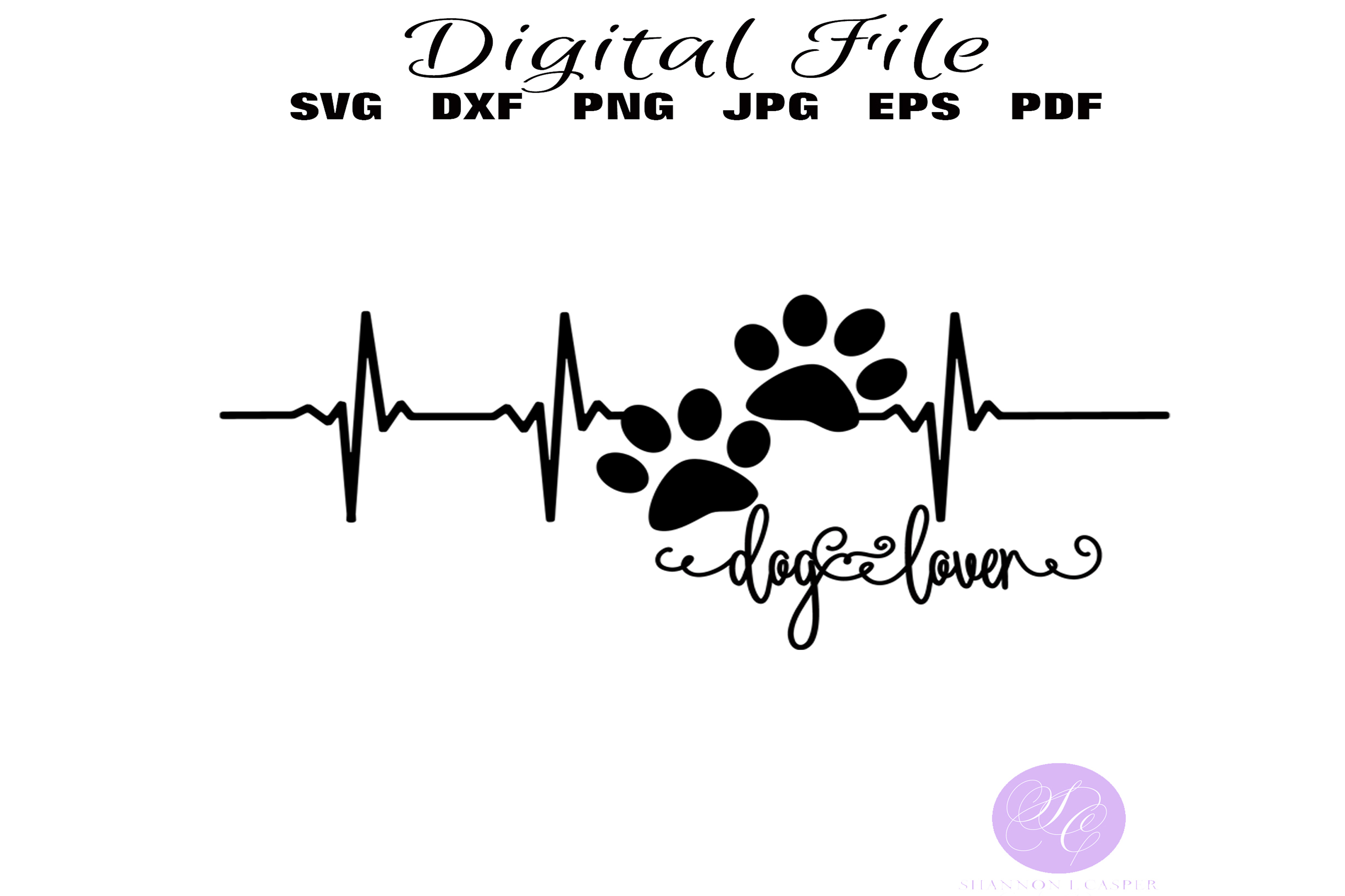 Dog Lover with Heartbeat and Paw prints