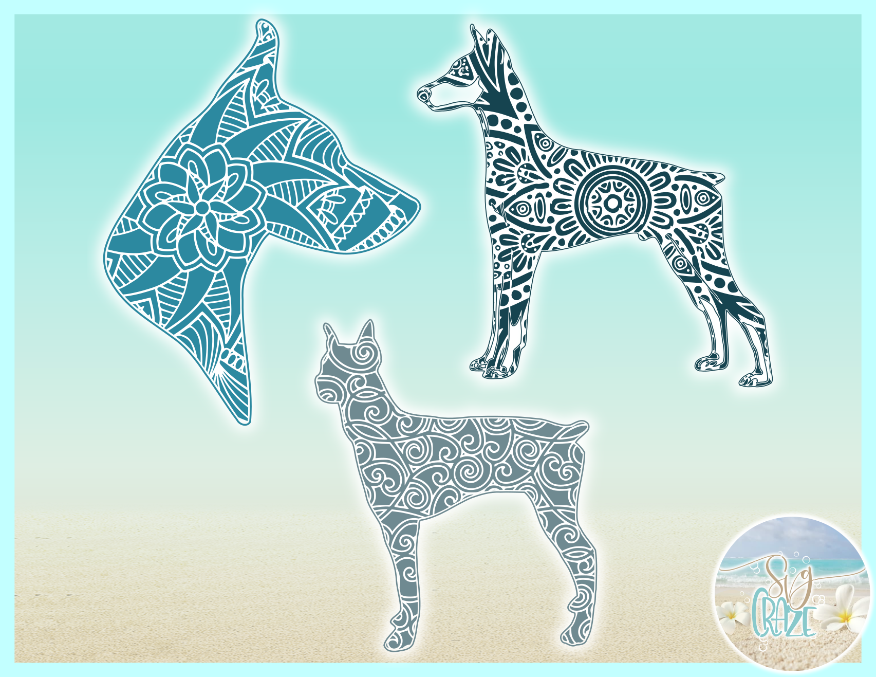 Download Doberman Dog Mandala Zentangle Svg Dxf Eps Png Pdf Files