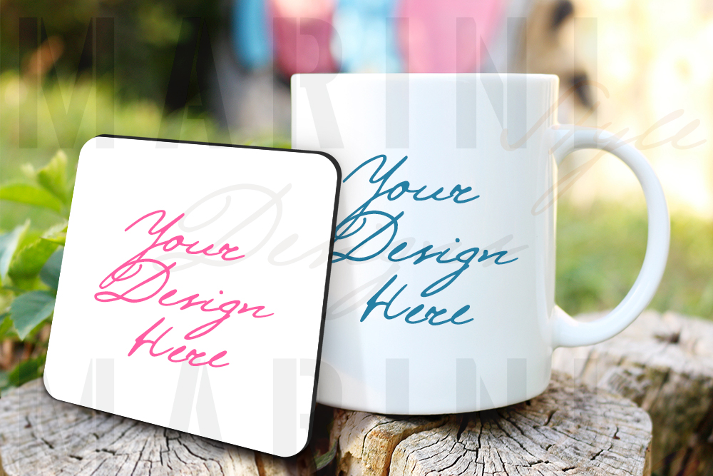 Mug & Coaster Mockup, rounded coaster & mug set mockup, 726