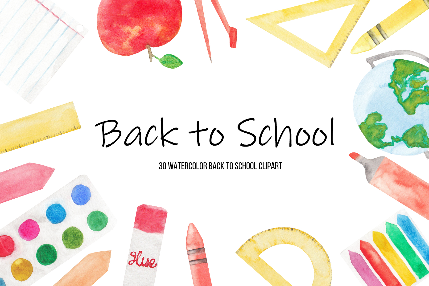 Watercolor Back To School Illustrations, School Clipart (514574