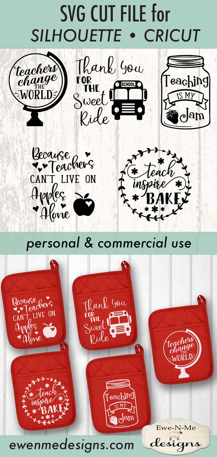 Download School Themed Potholder Bundle - Teacher Bus Driver SVG