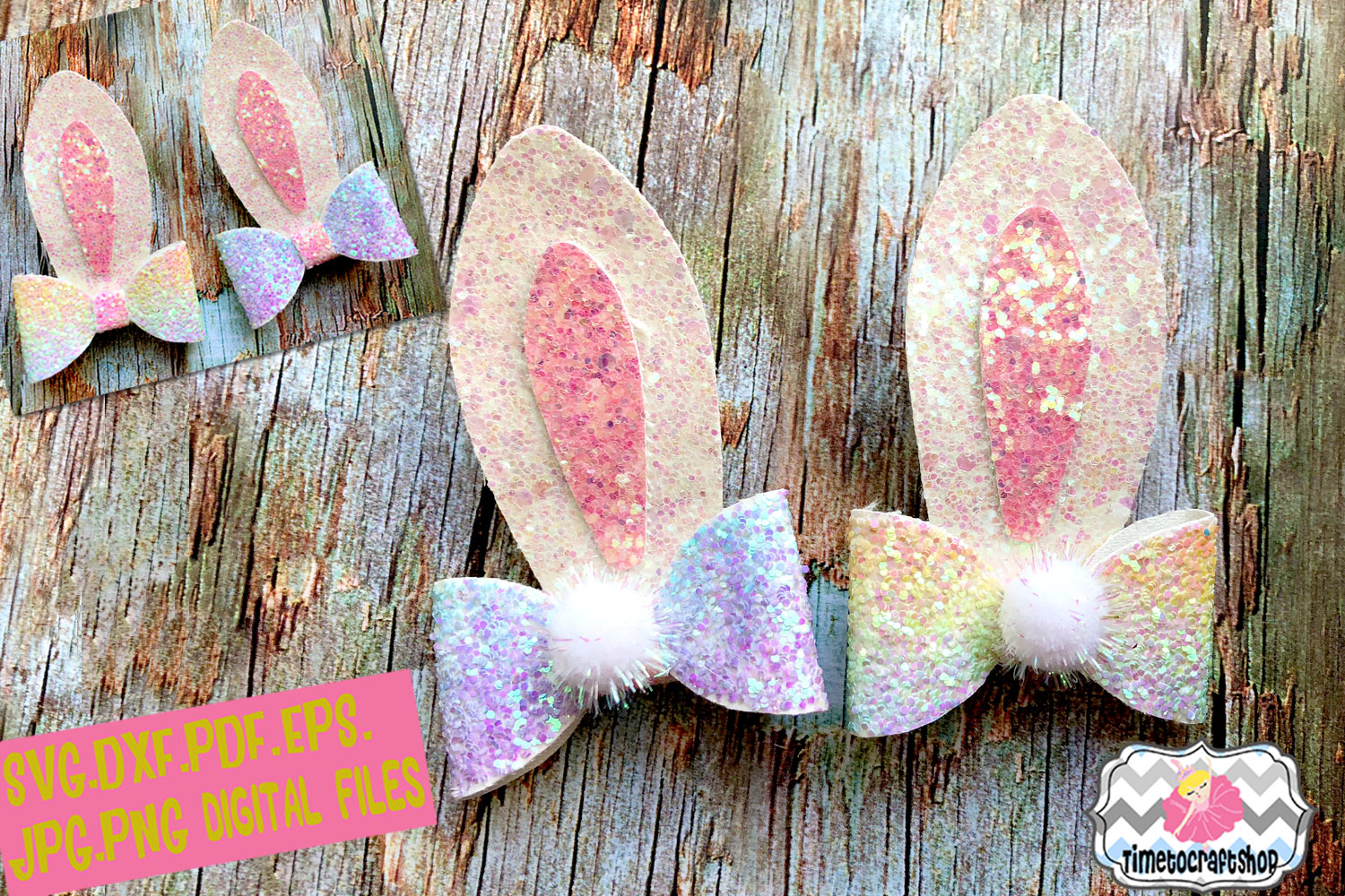 Download Easter Bunny Ears 2 Pieces Hair Bow Template (179109 ...