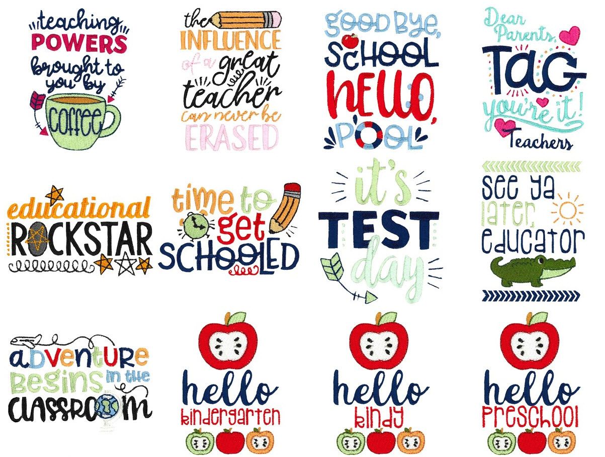 Teacher Sentiments 40 Machine Embroidery Designs