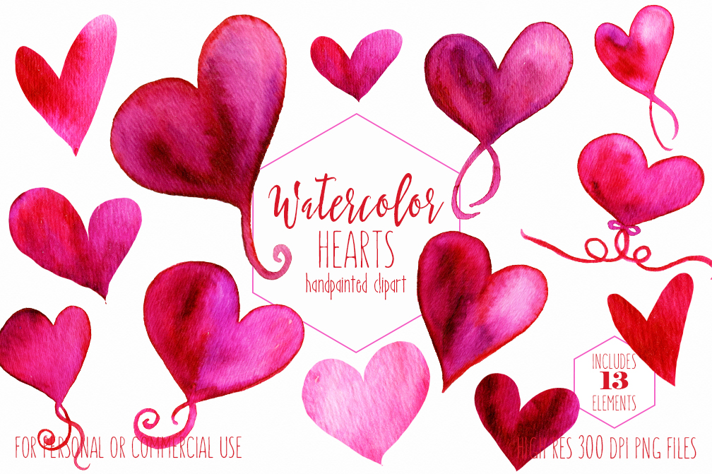 Download Hand Painted Watercolor Hearts Valentine's Day Graphics ...