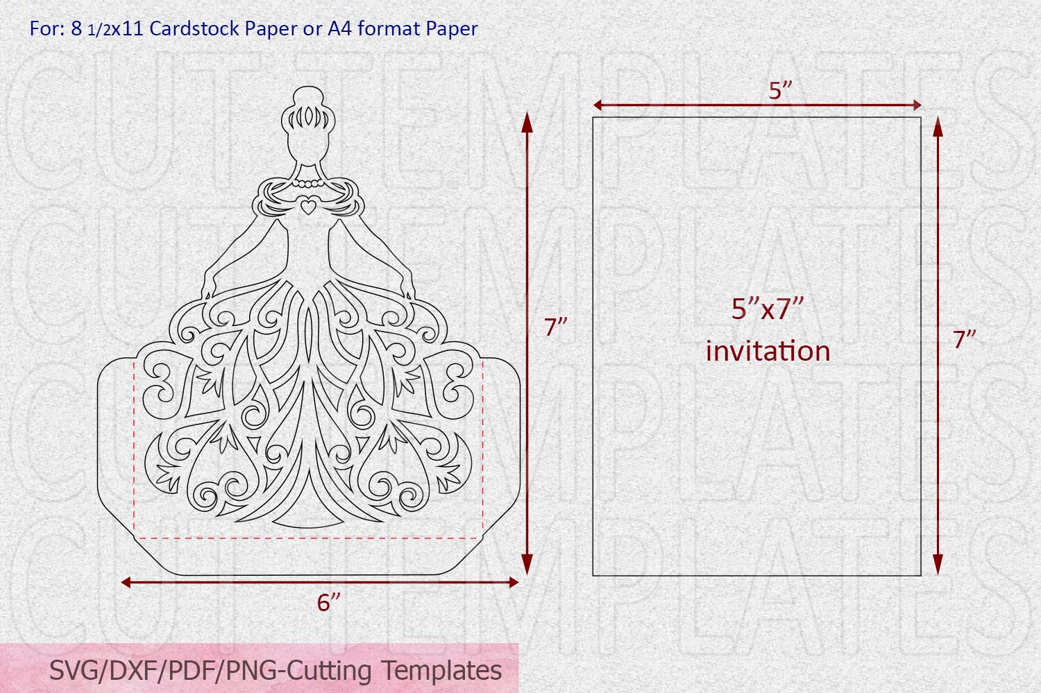 Download Princess Bride Pocket Envelope Wedding Invitation svg cut