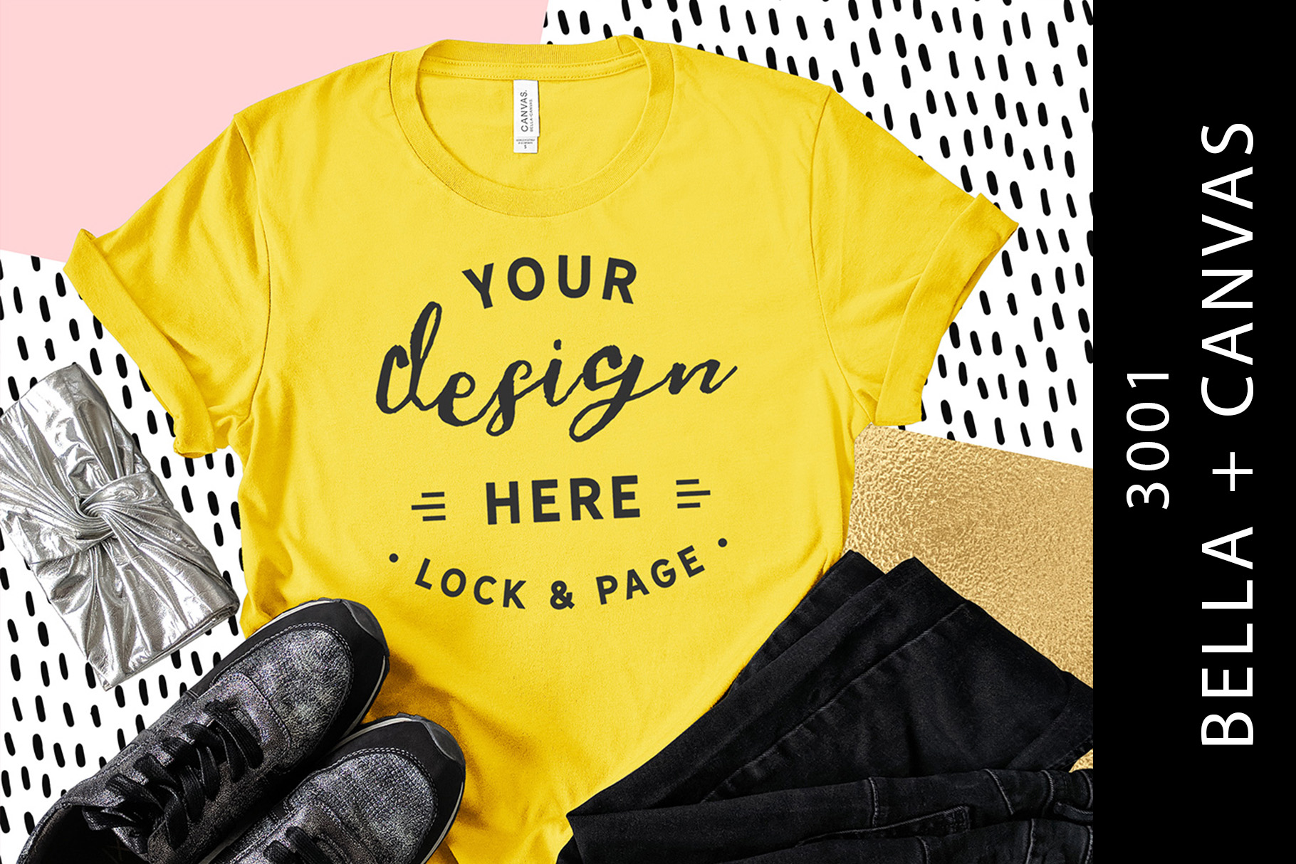 Download Yellow Bella Canvas 3001 Mockup Women's T-Shirt (167995) | Mock Ups | Design Bundles