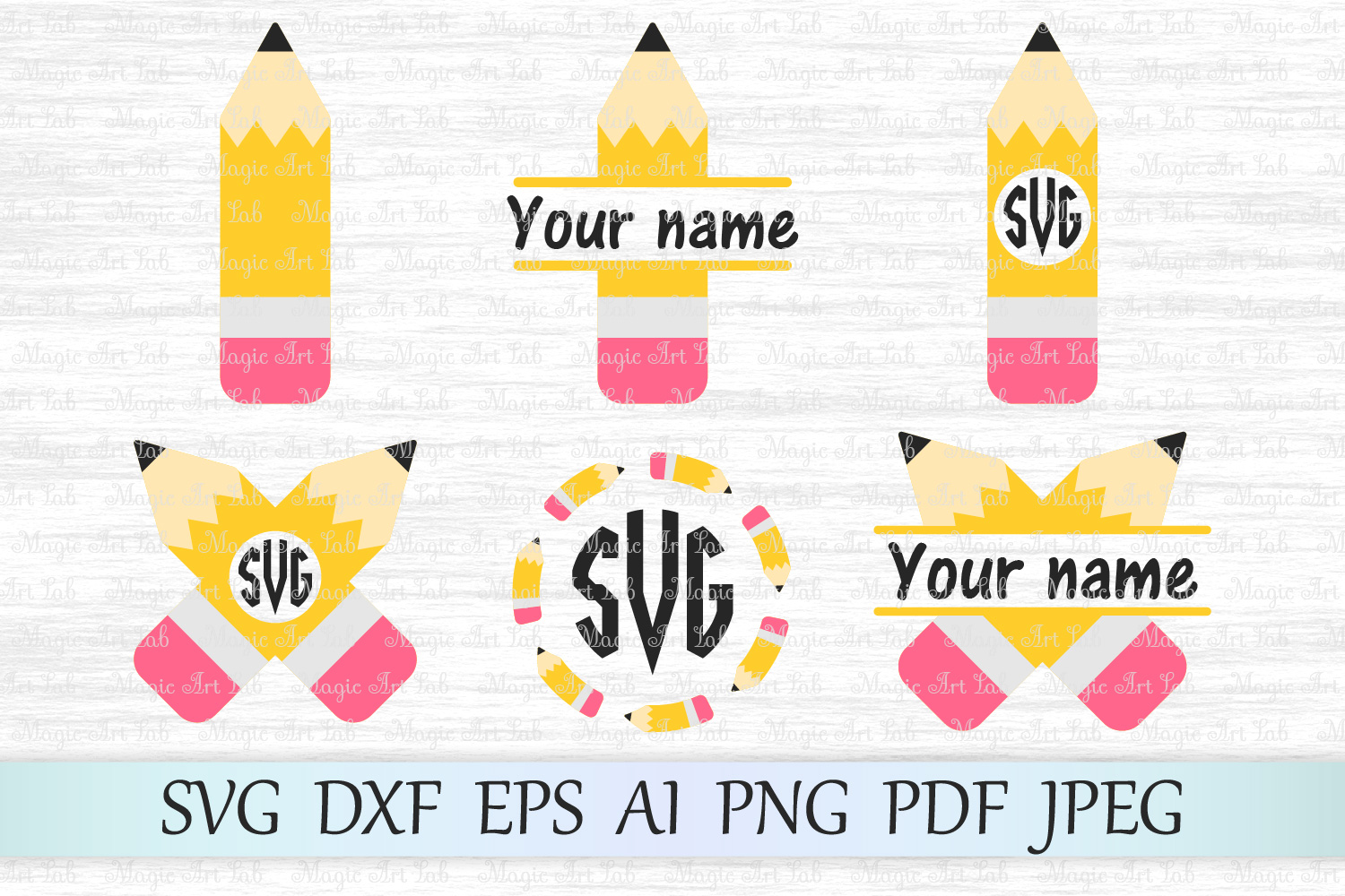 Pencil monograms svg, Back to school svg, Pencil cut file