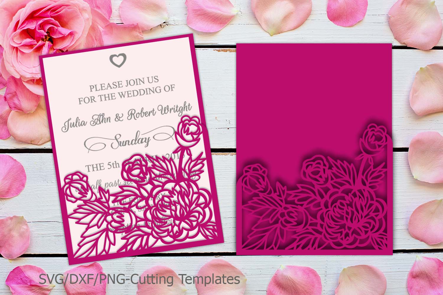 Download Peonies laser cut pocket envelope wedding invitation svg dxf