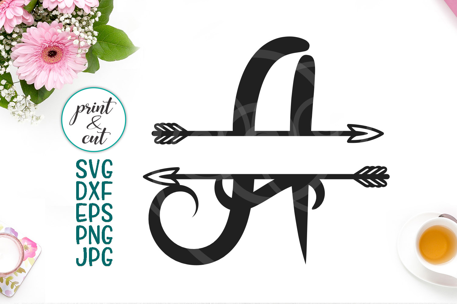 Download Monogram letter A svg file, split font with arrows