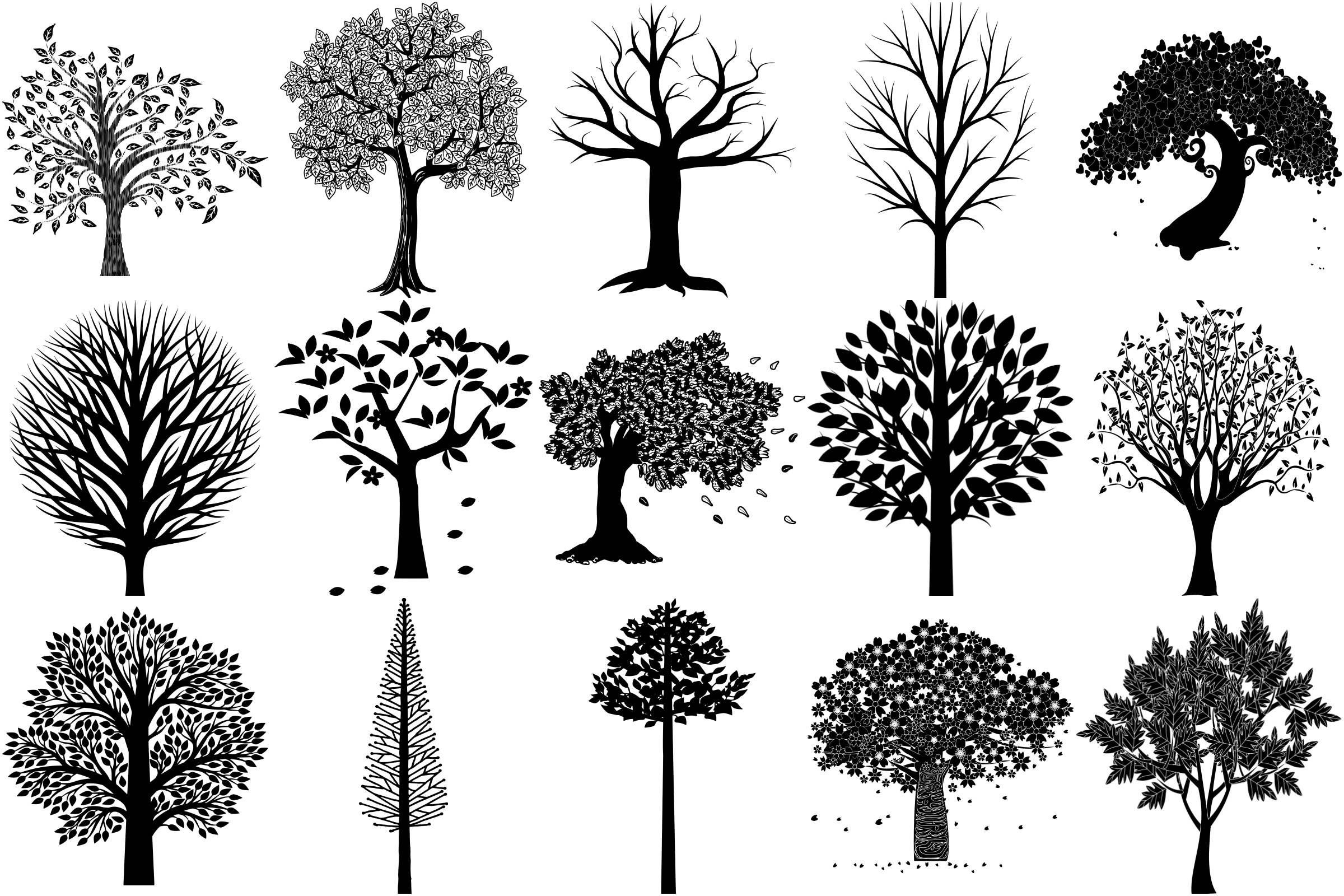 Tree Doodles & Silhouettes AI EPS Vector & PNG