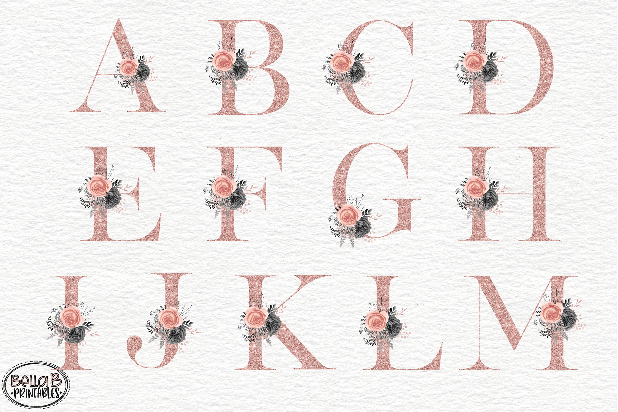 rose gold glitter floral alphabet set alphabet clipart 356455
