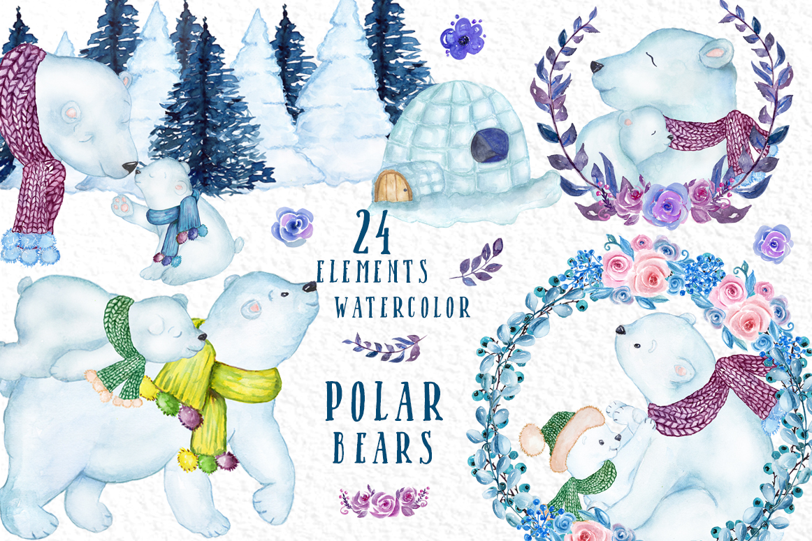 Download Watercolor Winter Animals, POLAR BEARS CLIPART, Mama Bear ...