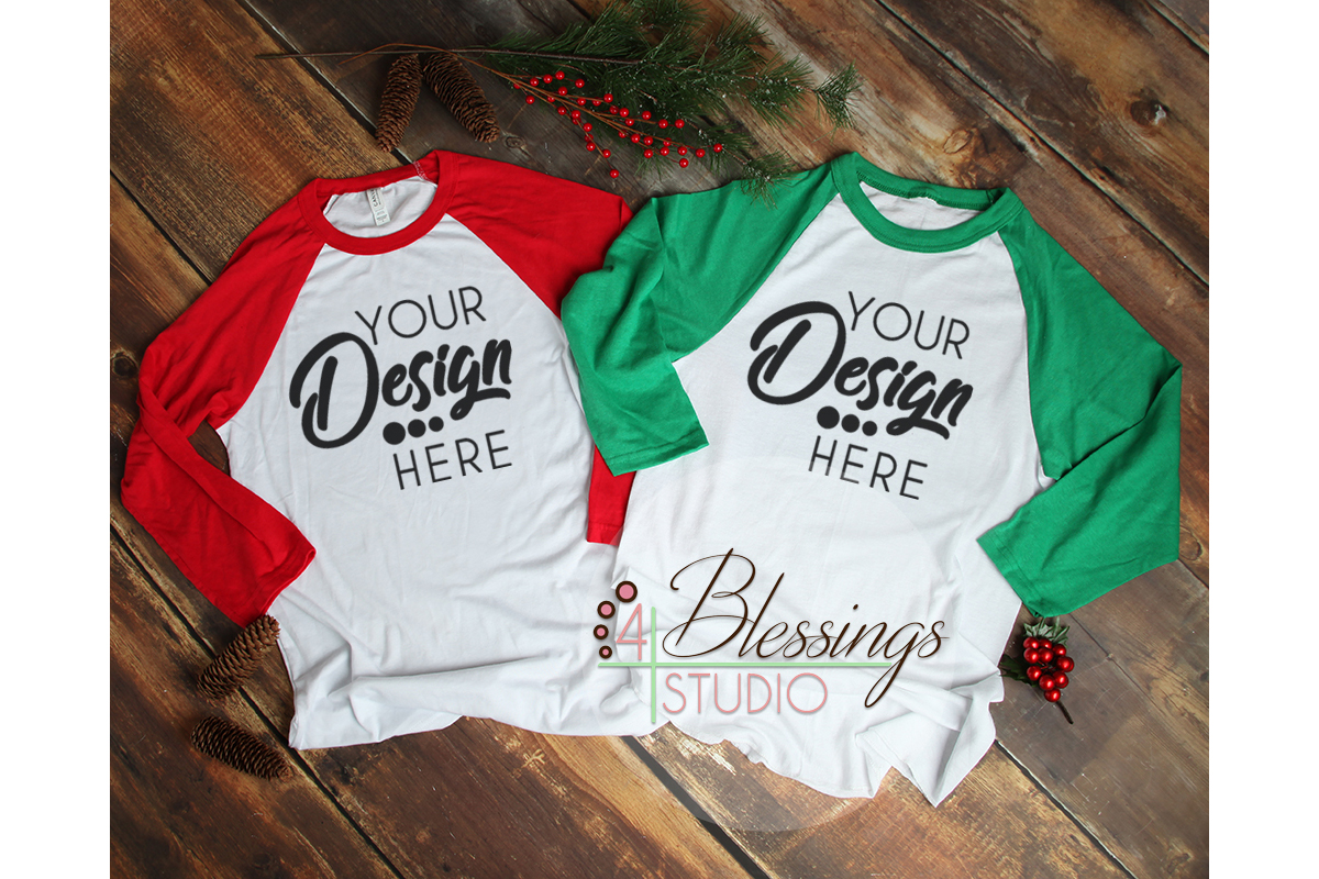 Download Christmas Raglan Shirt Mockup Bella Canvas 3200 Baseball ...