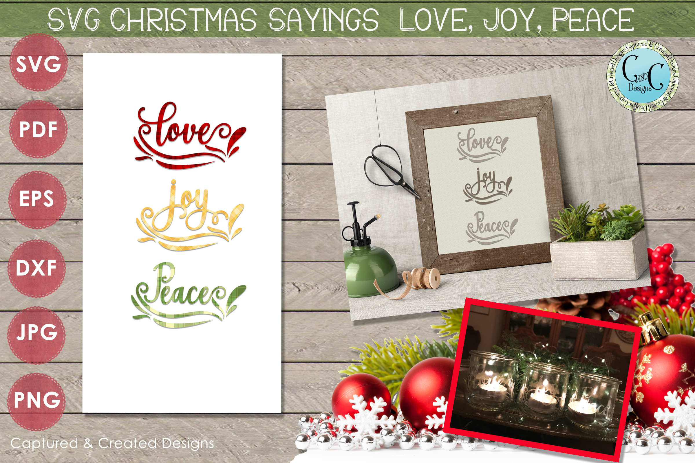 Download Svg Christmas Sayings Love Joy Peace With Patterned Papers