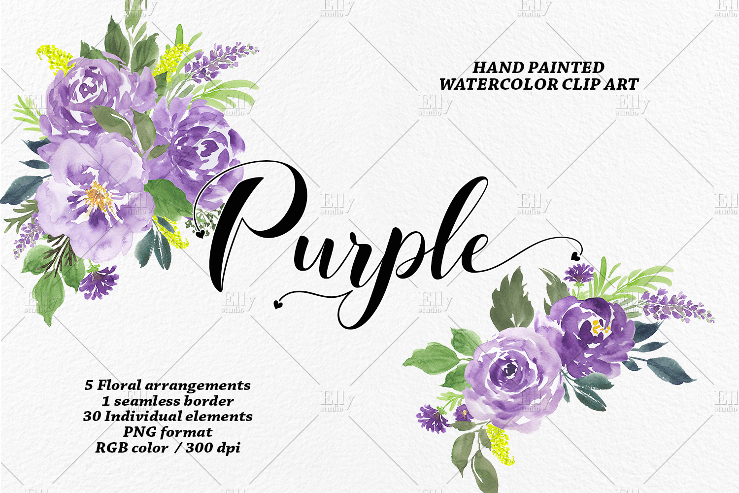 Purple Flowers Watercolor Clip Art (99571) | Illustrations | Design Bundles