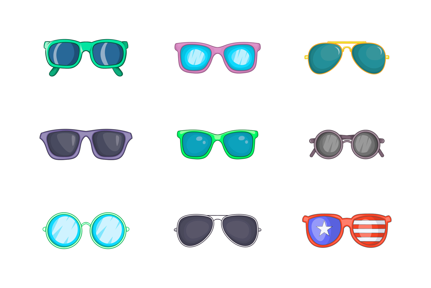 Sunglasses Icon Set Cartoon Style 373854 Illustrations Design Bundles