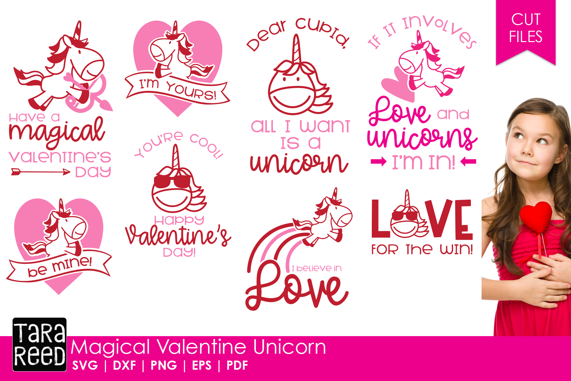 Magical Valentine Unicorn - Valentine's Day SVG Files