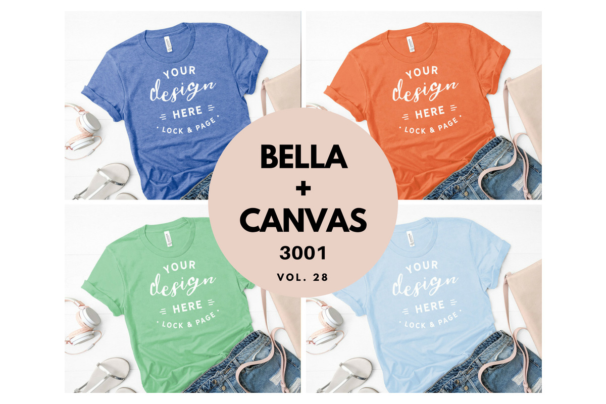 Download Mockup Bundle Bella Canvas 3001 T-Shirt Flat Lay Bundle (104566) | Mock Ups | Design Bundles