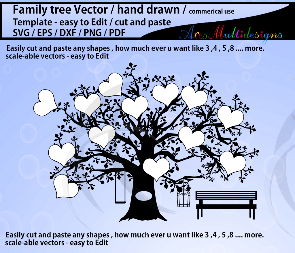 Download family tree clipart SVG template, EPS, Dxf, Png, Pdf, Jpg /family tree silhouette /hand drawn ...