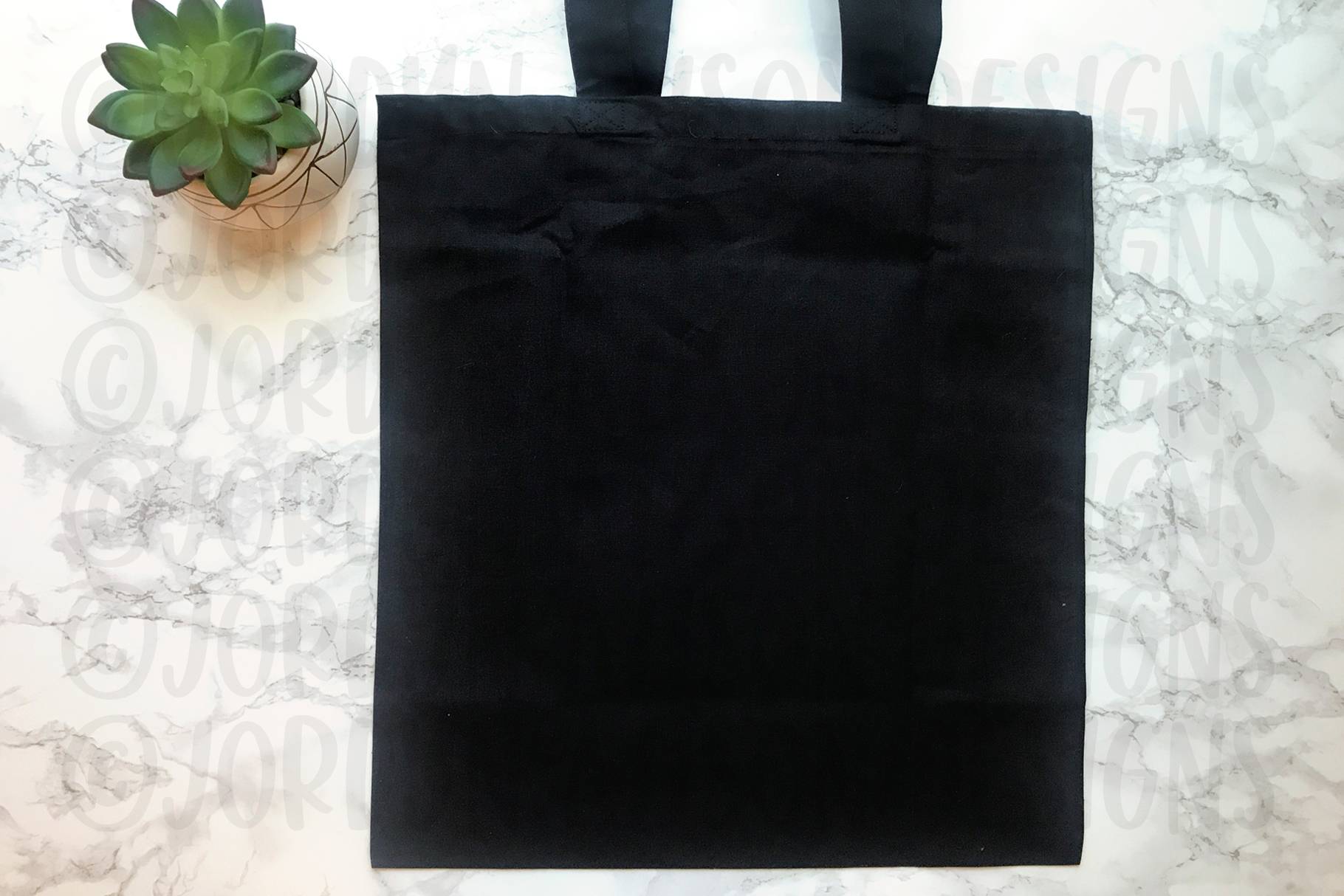 Black Tote Bag Mock Up With A Succulent