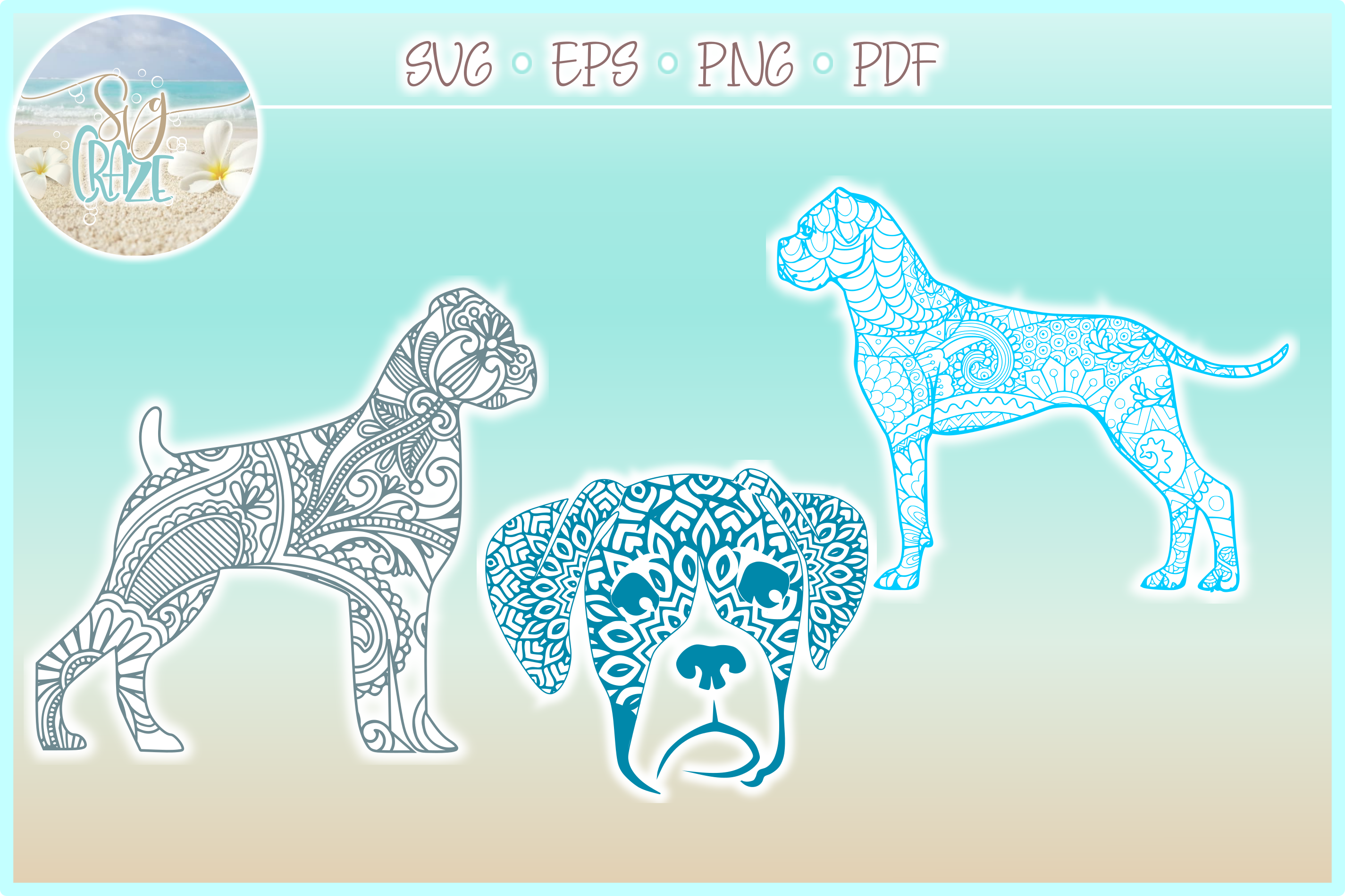 Download Boxer Dog Mandala Zentangle Svg Dxf Eps Png Pdf Files