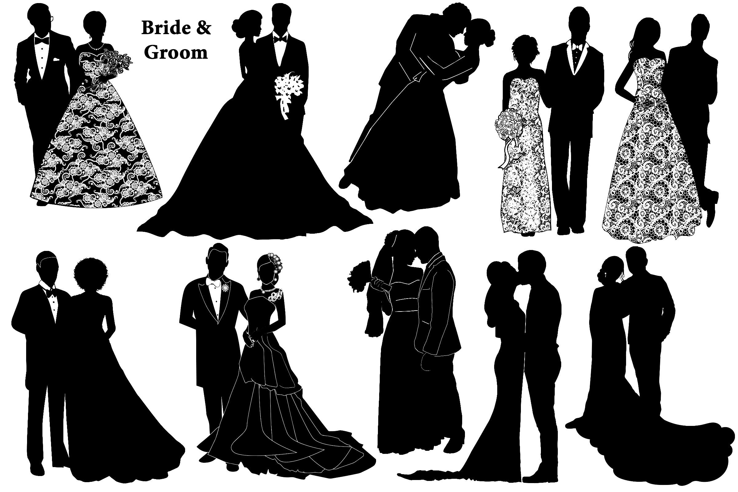 Wedding Silhouettes & Elements Vector AI EPS PNG