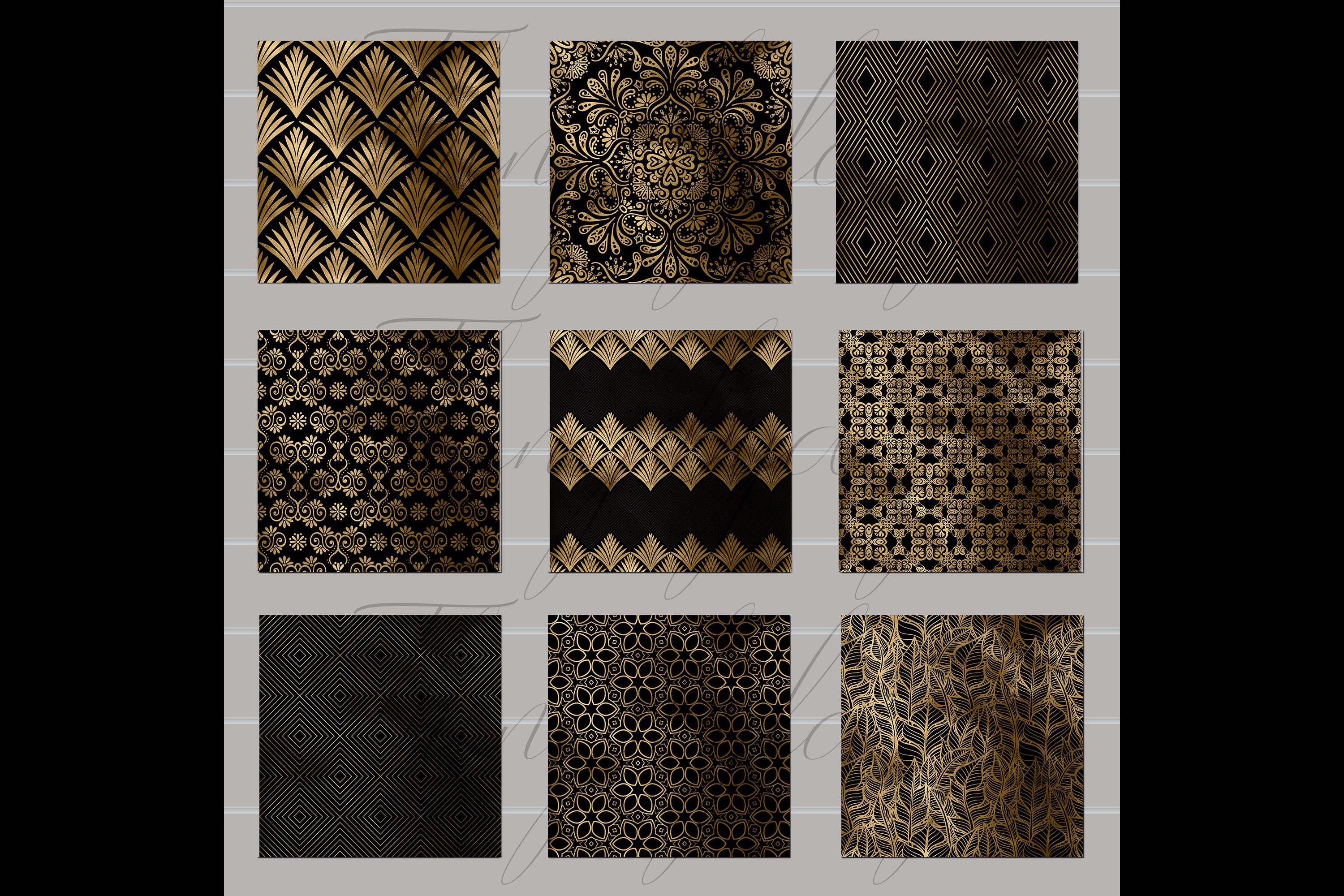 16 Seamless Black and Gold Foil Luxury Pattern Digital Paper (173247) Scrapbooking Design