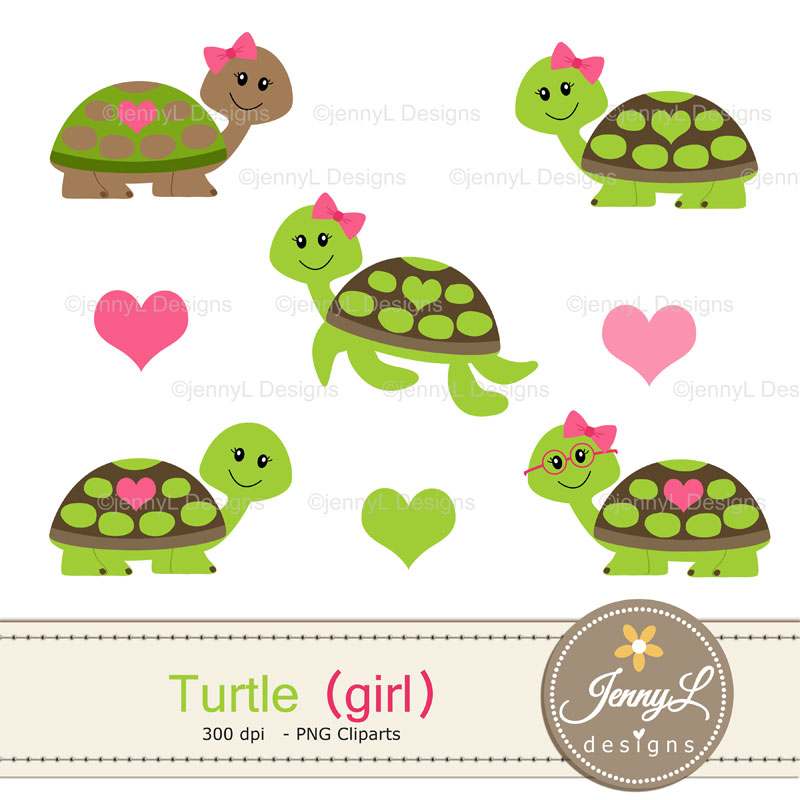 Turtle Girl Digital Papers and Cliparts, Pink Turtle for Digital ...