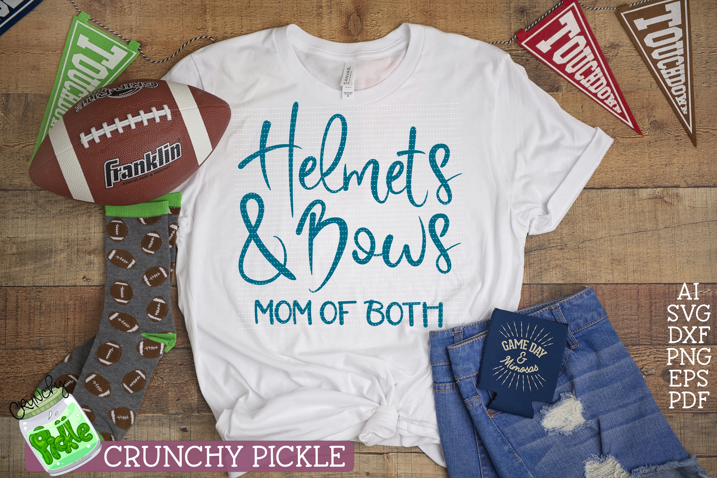 Helmets & Bows We Wear Both Football Mom Cheer Dance Mom
