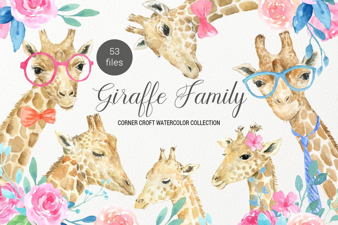 Download Watercolor giraffe portrait, giraffe family clipart (101878) | Illustrations | Design Bundles