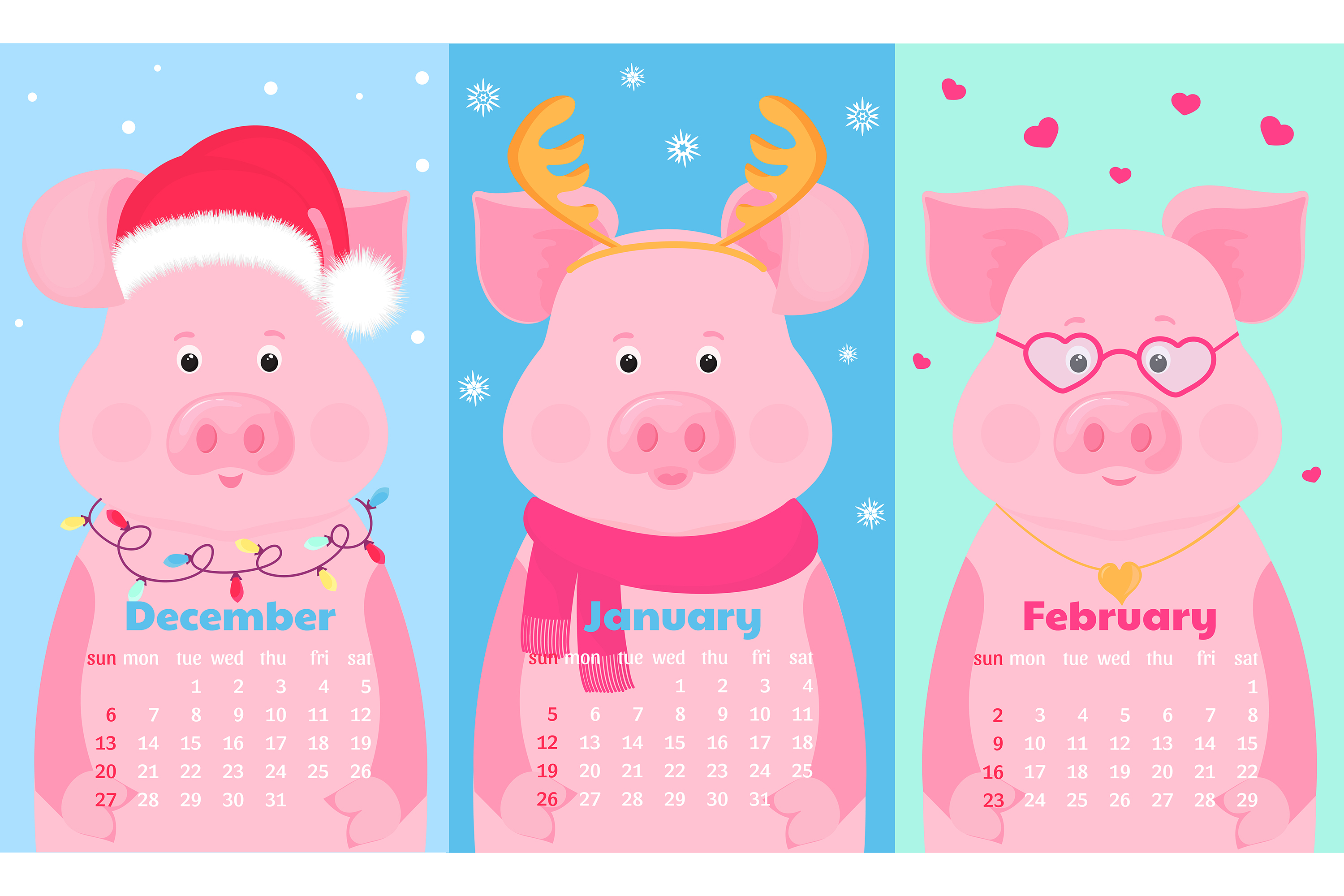 Funny pigs . Calendar for 2020