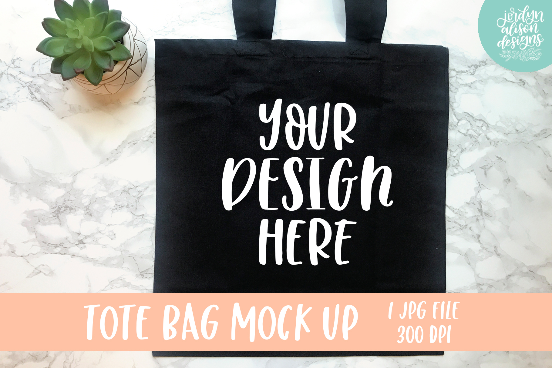 Download Black Tote Bag Mock Up With A Succulent