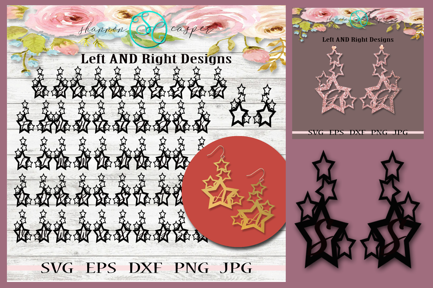 Download Star Dangle Initial Earring SVG Template Bundle of 54 Files