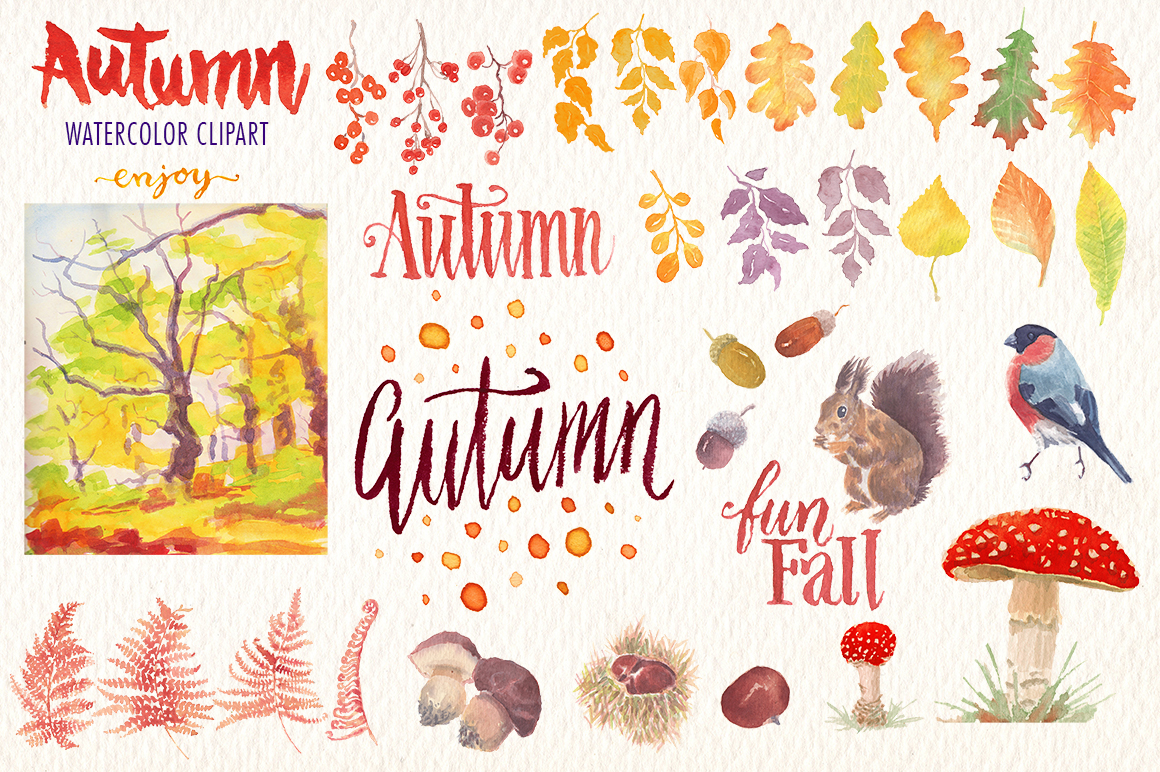 Autumn watercolor clipart set (65759) | Illustrations | Design Bundles