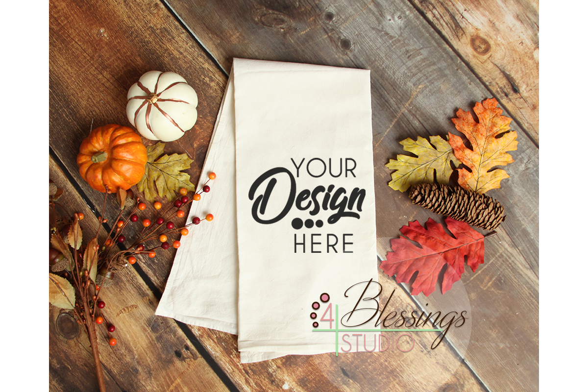 Download Kitchen Towel Mockup, Thanksgiving, Fall Flour Sack Towels